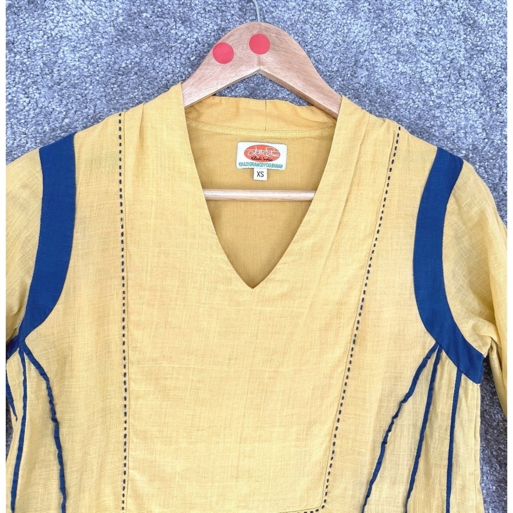 Rentiyo Handwoven Khadi Cotton Anarkali Yellow A-Line Kurta Size XS - Picture 3 of 8
